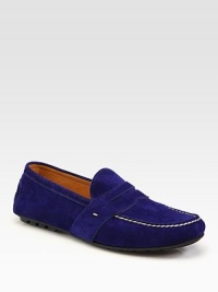 Step lightly and brightly in this slip-on loafer designed in supple suede with contrast stitching.Suede upperLeather liningRubber soleMade in Italy Step lightly and brightly in this slip-on loafer designed in supple suede with contrast stitching.Suede upperLeather liningRubber soleMade in Italy