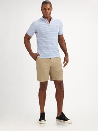 Classic chino shorts of super-soft cotton is a casual-cool look. Narrow waistband with belt loopsZip fly and button closureSingle back pocketInseam, about 11CottonMachine washImported Classic chino shorts of super-soft cotton is a casual-cool look. Narrow waistband with belt loopsZip fly and button closureSingle back pocketInseam, about 11CottonMachine washImported