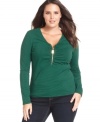 Zip up your casual style with MICHAEL Michael Kors' striped plus size top-- pair it with your go-to jeans.