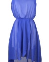 Fappac Women's Scoop Neck High Low Two Layers Chiffon Sheer Blue Dress - Blue - Medium