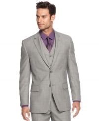 Constructed with a smooth slim fit and accented with a vintage sharkskin weave, this smart Alfani RED jacket strikes the right balance between the old and new school. Constructed with a smooth slim fit and accented with a vintage sharkskin weave, this smart Alfani RED jacket strikes the right balance between the old and new school.