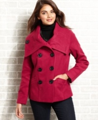 Update your cold-weather look with Dollhouse's cozy, wide-collar pea coat! Update your cold-weather look with Dollhouse's cozy, wide-collar pea coat!