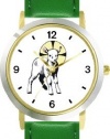 The Lamb with Halo Christian Theme - WATCHBUDDY® DELUXE TWO-TONE THEME WATCH - Arabic Numbers - Green Leather Strap-Women's Size-Small