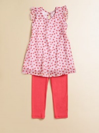 Pretty butterfly print chiffon tunic tops a pair of comfy stretch pants.ShirtFlutter sleevesA-line silhouetteSheer with liningBack keyhole closureLeggingsElastic waistPolyesterHand washMade in USA Pretty butterfly print chiffon tunic tops a pair of comfy stretch pants.ShirtFlutter sleevesA-line silhouetteSheer with liningBack keyhole closureLeggingsElastic waistPolyesterHand washMade in USA