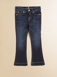 Made from Italian stretch-cotton fabrication, these bootcut jeans are the mini version of a beloved 7 For All Mankind style. Button closureZip flyFive-pocket styleAdjustable waistbandBelt loopsMetal rivet details Contrast stitching98% cotton/2% spandexMachine washImported of Italian fabric Made from Italian stretch-cotton fabrication, these bootcut jeans are the mini version of a beloved 7 For All Mankind style. Button closureZip flyFive-pocket styleAdjustable waistbandBelt loopsMetal rivet details Contrast stitching98% cotton/2% spandexMachine washImported of Italian fabric