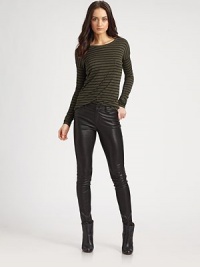 Super-soft boatneck fashioned from skinny stripes with a single patch pocket, hi-low hem and long dolman sleeves. BoatneckDropped shouldersLong dolman sleevesSingle front patch pocketHi-low hem hits below the hipsViscoseDry cleanImportedModel shown is 5'10 (177cm) wearing US size Small. Super-soft boatneck fashioned from skinny stripes with a single patch pocket, hi-low hem and long dolman sleeves. BoatneckDropped shouldersLong dolman sleevesSingle front patch pocketHi-low hem hits below the hipsViscoseDry cleanImportedModel shown is 5'10 (177cm) wearing US size Small.