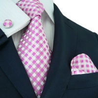 Landisun 550 Pinks White Plaids & Checks Mens Silk Tie Set: Tie+Hanky+Cufflinks Landisun 550 Pinks White Plaids & Checks Mens Silk Tie Set: Tie+Hanky+Cufflinks