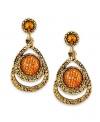 A bohemian earring design with rich tones, by Style& co. A smoky topaz acrylic stone is presented in a teardrop silhouette. Crafted in antiqued gold tone mixed metal. Approximate drop: 1-1/2 inches.