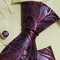 Purple Paisleys silk neck tie cuff links hanky set birthday dark magenta Florals gift tie H6041 Red Purple Paisleys silk neck tie cuff links hanky set birthday dark magenta Florals gift tie H6041 Red