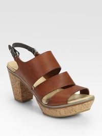 Burnished leather style with a cork heel and platform, backed by a contrasting pebbled leather slingback. Cork heel, 3 (75mm)Cork platform, 1 (25mm)Compares to a 2 heel (50mm)Leather upperLeather liningRubber solePadded insoleImported Burnished leather style with a cork heel and platform, backed by a contrasting pebbled leather slingback. Cork heel, 3 (75mm)Cork platform, 1 (25mm)Compares to a 2 heel (50mm)Leather upperLeather liningRubber solePadded insoleImported