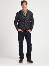 A relaxed, crinkled finish lends modern-day comfort to any casual wardrobe, finished in a remarkable, slim-fit silhouette.Zip frontAttached drawstring hoodBanded cuffs and hemAbout 24 from shoulder to hemPolyamideDry cleanImported A relaxed, crinkled finish lends modern-day comfort to any casual wardrobe, finished in a remarkable, slim-fit silhouette.Zip frontAttached drawstring hoodBanded cuffs and hemAbout 24 from shoulder to hemPolyamideDry cleanImported