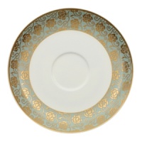 Ornate and grand, Villeroy & Boch's Aureus saucer is a feast for the eyes. Gold filigree adds opulence to an aquamarine background and bursting lotus blossoms infuse shades of fuchsia, tangerine and sapphire. Ornate and grand, Villeroy & Boch's Aureus saucer is a feast for the eyes. Gold filigree adds opulence to an aquamarine background and bursting lotus blossoms infuse shades of fuchsia, tangerine and sapphire.