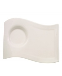 A hybrid of Asian-inspired style and modern details from Villeroy & Boch dinnerware, dishes like this eye-catching saucer lends sophistication to any gathering. Its unique shape and warm, creamy glaze are a match for the New Wave Caffe espresso cup. A hybrid of Asian-inspired style and modern details from Villeroy & Boch dinnerware, dishes like this eye-catching saucer lends sophistication to any gathering. Its unique shape and warm, creamy glaze are a match for the New Wave Caffe espresso cup.