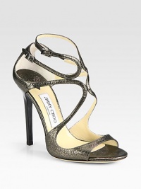 Shimmering metallic leather forms this iconic strappy silhouette with a lustrous high-heel. Lacquered heel, 4½ (115mm)Metallic leather upperAdjustable ankle strapsLeather lining and solePadded insoleMade in ItalyOUR FIT MODEL RECOMMENDS ordering one half size up as this style runs small. Shimmering metallic leather forms this iconic strappy silhouette with a lustrous high-heel. Lacquered heel, 4½ (115mm)Metallic leather upperAdjustable ankle strapsLeather lining and solePadded insoleMade in ItalyOUR FIT MODEL RECOMMENDS ordering one half size up as this style runs small.