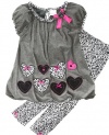 Nannette Kids Set, Little Girls Heart Tunic and Animal Print Leggings, Pink/Grey, 4T