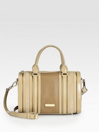 Pebble-grain and smooth leather forms this classic, structured shape with rich metallic and suede details. Adjustable detachable shoulder strap, 19½-22 dropDouble top handles, 6 dropTop zip closureProtective metal feetOne inside zip pocketTwo inside open pocketsCanvas lining12½W X 8¼H X 6¾DImported Pebble-grain and smooth leather forms this classic, structured shape with rich metallic and suede details. Adjustable detachable shoulder strap, 19½-22 dropDouble top handles, 6 dropTop zip closureProtective metal feetOne inside zip pocketTwo inside open pocketsCanvas lining12½W X 8¼H X 6¾DImported