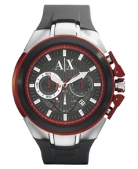 Hit the streets with precision with AX Armani Exchange. This durable sports watch features bold reds and classic chronograph tech. Hit the streets with precision with AX Armani Exchange. This durable sports watch features bold reds and classic chronograph tech.