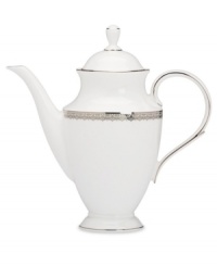 Inspired by the trim on an elegant couture gown, this graceful dinnerware and dishes collection from Lenox features an intricate platinum border that combines harmoniously with white bone china for unparalleled style. Inspired by the trim on an elegant couture gown, this graceful dinnerware and dishes collection from Lenox features an intricate platinum border that combines harmoniously with white bone china for unparalleled style.