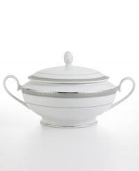 Well-suited for formal occasions, the regal casserole dish from Mikasa's Platinum Crown collection trims elegant white fine china with embossed platinum bands. Well-suited for formal occasions, the regal casserole dish from Mikasa's Platinum Crown collection trims elegant white fine china with embossed platinum bands.