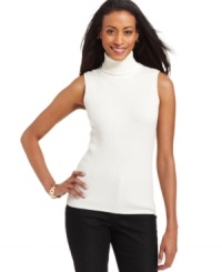 Charter Club's sleeveless petite turtleneck sweater is a layering essential for all seasons. Charter Club's sleeveless petite turtleneck sweater is a layering essential for all seasons.