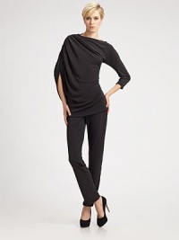 Comfortable, matte jersey knit in a slim, sophisticated silhouette.Pull-on style Banded waist 70% rayon/27% polyester/3% spandex Dry clean Imported Comfortable, matte jersey knit in a slim, sophisticated silhouette.Pull-on style Banded waist 70% rayon/27% polyester/3% spandex Dry clean Imported