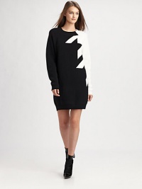 A contrasting side forms an abstract houndstooth pattern on this stylishly slouched, wool-blend sweater dress. RoundneckLong sleevesAbout 20 from natural waistMerino woolDry cleanImportedModel shown is 5'10 (177cm) wearing US size Small. A contrasting side forms an abstract houndstooth pattern on this stylishly slouched, wool-blend sweater dress. RoundneckLong sleevesAbout 20 from natural waistMerino woolDry cleanImportedModel shown is 5'10 (177cm) wearing US size Small.