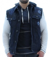 Marc Moto By Andrew Marc Men's Denim Jean Vest Jacket Distressed Indigo