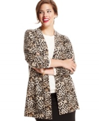 Lend instant sophistication to your casual ensembles with Charter Club's plus size cashmere cardigan, featuring a timeless animal-print-- treat yourself or someone you love! Lend instant sophistication to your casual ensembles with Charter Club's plus size cashmere cardigan, featuring a timeless animal-print-- treat yourself or someone you love!