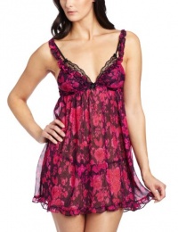 Betsey Johnson Women's Chiffon Babydoll With Peekaboo Lace, Drop Dead Gorgeous Blackberry Pie, Medium Betsey Johnson Women's Chiffon Babydoll With Peekaboo Lace, Drop Dead Gorgeous Blackberry Pie, Medium
