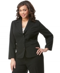 Smart style: The polished plus size jacket features a great fit and softly rounded notched collar. Smart style: The polished plus size jacket features a great fit and softly rounded notched collar.