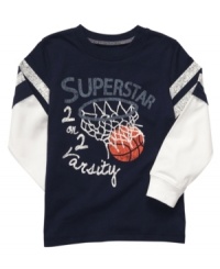 Style him like a pro. He'll score a slam dunk in this layered tee twofer from Carter's, with long sleeves to keep him comfy and cozy. Style him like a pro. He'll score a slam dunk in this layered tee twofer from Carter's, with long sleeves to keep him comfy and cozy.
