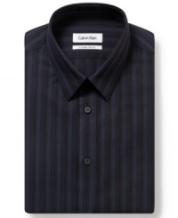 Fine lines. A subtle stripe and slim fit gives this Calvin Klein shirt an ultra-modern look. Fine lines. A subtle stripe and slim fit gives this Calvin Klein shirt an ultra-modern look.