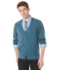 A instant classic to pair with button-up oxfords or causal t-shirts. Perry Ellis' slim-fit cardigan will be your year-round favorite. A instant classic to pair with button-up oxfords or causal t-shirts. Perry Ellis' slim-fit cardigan will be your year-round favorite.