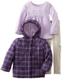 Calvin Klein Girls 2-6X Toddler Plaid Hooded Jacket With Lilac Tee And Pant Calvin Klein Girls 2-6X Toddler Plaid Hooded Jacket With Lilac Tee And Pant