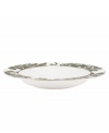 Mixing modern porcelain with antiqued blooms, the Lenox Silver Applique rim soup bowl has a fresh, romantic style all its own. With platinum banding.