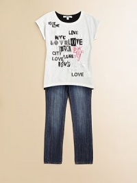 Contrasting front and back panels, city love screen-printing and foil designs add a splash of cool to this not-so-basic every day top.ScoopneckShort sleevesPullover styleHi-lo hemCottonMachine washImported Contrasting front and back panels, city love screen-printing and foil designs add a splash of cool to this not-so-basic every day top.ScoopneckShort sleevesPullover styleHi-lo hemCottonMachine washImported