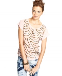 From the awesome sequin design to the linear cutouts, cool details abound from front to back on this top from Material Girl. From the awesome sequin design to the linear cutouts, cool details abound from front to back on this top from Material Girl.