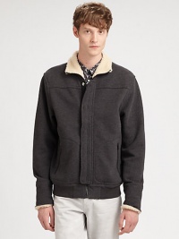 A casual wardrobe staple, this zip-up jacket breathes new life to an old favorite; crafted in a supremely soft cotton blend with a faux-sherpa lining at the collar and cuffs for the ultimate experience of style and comfort.Zip frontSnap-button placketSide slash pockets85% cotton/15% polyesterMachine washImported A casual wardrobe staple, this zip-up jacket breathes new life to an old favorite; crafted in a supremely soft cotton blend with a faux-sherpa lining at the collar and cuffs for the ultimate experience of style and comfort.Zip frontSnap-button placketSide slash pockets85% cotton/15% polyesterMachine washImported