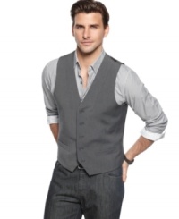 Open up the collar and roll up your sleeves. This Alfani Red vest is all the formal you need. Open up the collar and roll up your sleeves. This Alfani Red vest is all the formal you need.