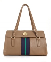 Ready for a stylish city adventure or a weekend of jet setting. This classic bag by Tommy Hilfiger features shiny goldtone hardware and a signature stripe for the perfect on-the-go style. Ready for a stylish city adventure or a weekend of jet setting. This classic bag by Tommy Hilfiger features shiny goldtone hardware and a signature stripe for the perfect on-the-go style.