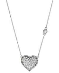 The look of love. Betsey Johnson's pendant is crafted from silver-tone mixed metal with glistening glass crystal accents providing the right amount of sparkle. There's also a subtle stone along the side for that extra bit of dazzle. Approximate length: 16 inches + 3-inch extender. Approximate drop: 1 inch. The look of love. Betsey Johnson's pendant is crafted from silver-tone mixed metal with glistening glass crystal accents providing the right amount of sparkle. There's also a subtle stone along the side for that extra bit of dazzle. Approximate length: 16 inches + 3-inch extender. Approximate drop: 1 inch.