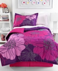 Your bedroom is in full bloom with this Floral Blossom comforter set! Boasting oversized blooms in hot pink and purple hues, this set exudes a strikingly modern appeal. Your bedroom is in full bloom with this Floral Blossom comforter set! Boasting oversized blooms in hot pink and purple hues, this set exudes a strikingly modern appeal.