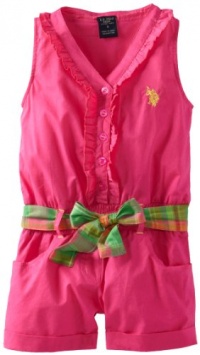 U.S. Polo Assn. Girls 2-6X Button-Up Ruffled Romper