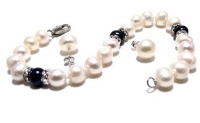Matching 2-Piece Set: 7 MM Freshwater Cultured Pearl Stud Earrings & 7 Inch 7.5 MM Two-Tone Ivory White & Peacock Black Freshwater Cultured Pearl Bracelet, Simulated White Diamond CZ Accents Matching 2-Piece Set: 7 MM Freshwater Cultured Pearl Stud Earrings & 7 Inch 7.5 MM Two-Tone Ivory White & Peacock Black Freshwater Cultured Pearl Bracelet, Simulated White Diamond CZ Accents