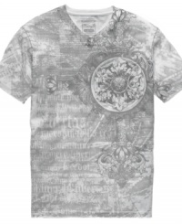 Grey is the new black. Marbleized coloring and edgy graphics make this Retrofit shirt perfect for a casual night out. Grey is the new black. Marbleized coloring and edgy graphics make this Retrofit shirt perfect for a casual night out.