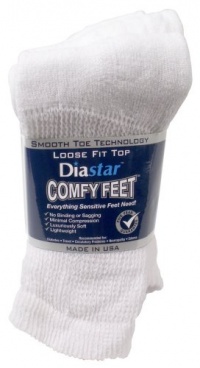 Diastar Comfy Feet Diabetic Socks, White, 13-15, 3 pack