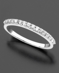 A row of beautiful diamonds that shine like a fantasy. This beautiful diamond ring features round-cut diamonds (1/4 ct. t.w.) set in 14k white gold. A row of beautiful diamonds that shine like a fantasy. This beautiful diamond ring features round-cut diamonds (1/4 ct. t.w.) set in 14k white gold.