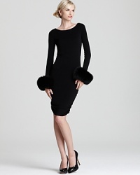 Plush fur cuffs lend old-Hollywood glamour to this Alice + Olivia dress, flaunting an exposed back zip for added edge, Plush fur cuffs lend old-Hollywood glamour to this Alice + Olivia dress, flaunting an exposed back zip for added edge,