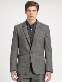 One-button closure softens the serious nature of a traditional tailored blazer, rendered in a lightweight wool blend.Button-frontChest, waist welt pocketsRear vent69% wool/30% polyamide/1% elastaneDry cleanImported One-button closure softens the serious nature of a traditional tailored blazer, rendered in a lightweight wool blend.Button-frontChest, waist welt pocketsRear vent69% wool/30% polyamide/1% elastaneDry cleanImported