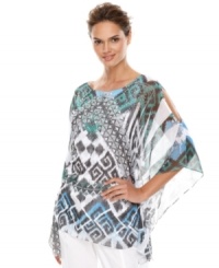 A tribal-inspired print gives Style&co.'s sheer chiffon tunic a fresh look! Shoulder cutouts show off just the right amount of skin, too. A tribal-inspired print gives Style&co.'s sheer chiffon tunic a fresh look! Shoulder cutouts show off just the right amount of skin, too.